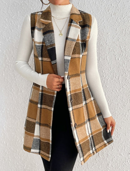 Plaid Sleeveless Long Vest
