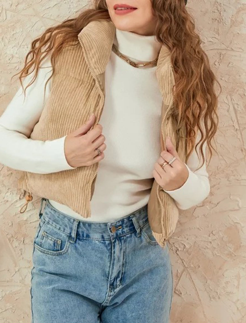 Zip-Up Corduroy Puffer Vest
