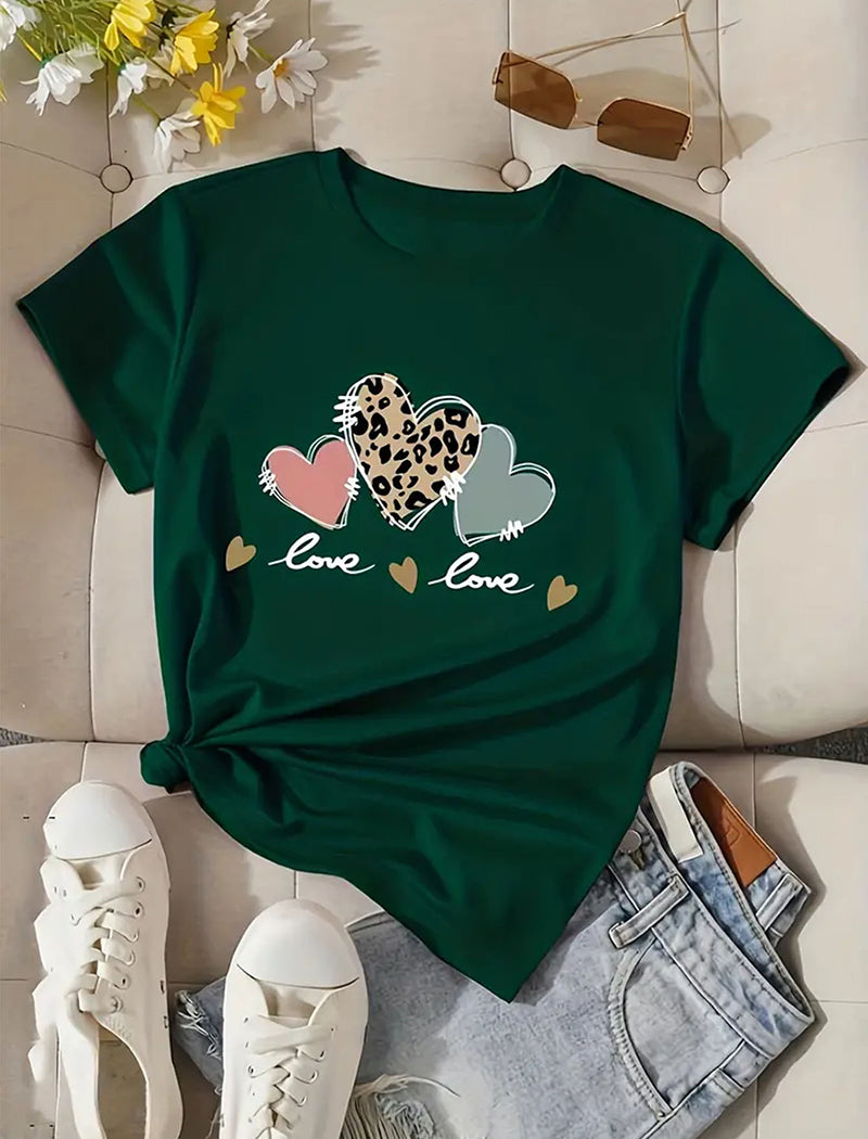 Graphic Heart Print Casual T-Shirt