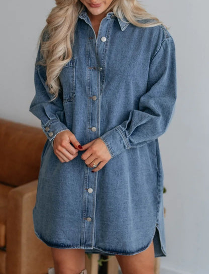 Oversized Button-Up Denim Shirt Dress