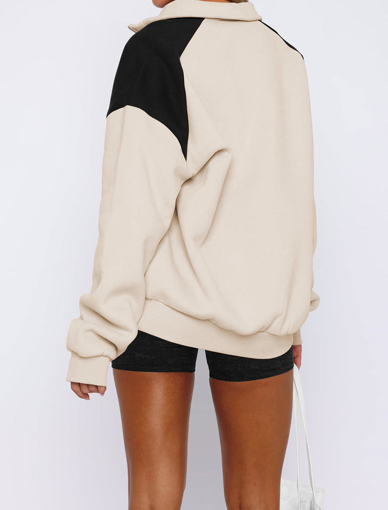 Half-Zip Oversized Top with Contrast Shoulders