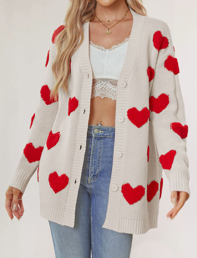 Oversized Cardigan with Heart Patterns