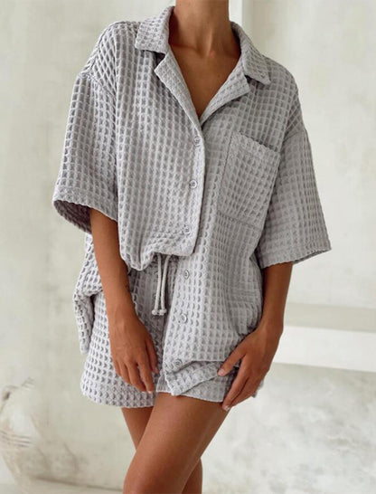 Textured Button-Down Lounge Set