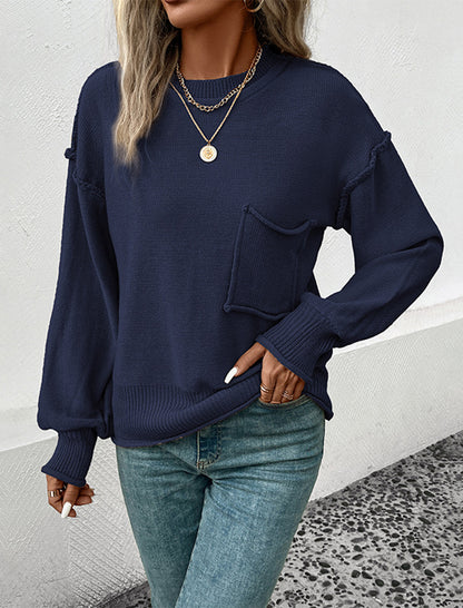 Patch-Pocket Casual Knit Pullover