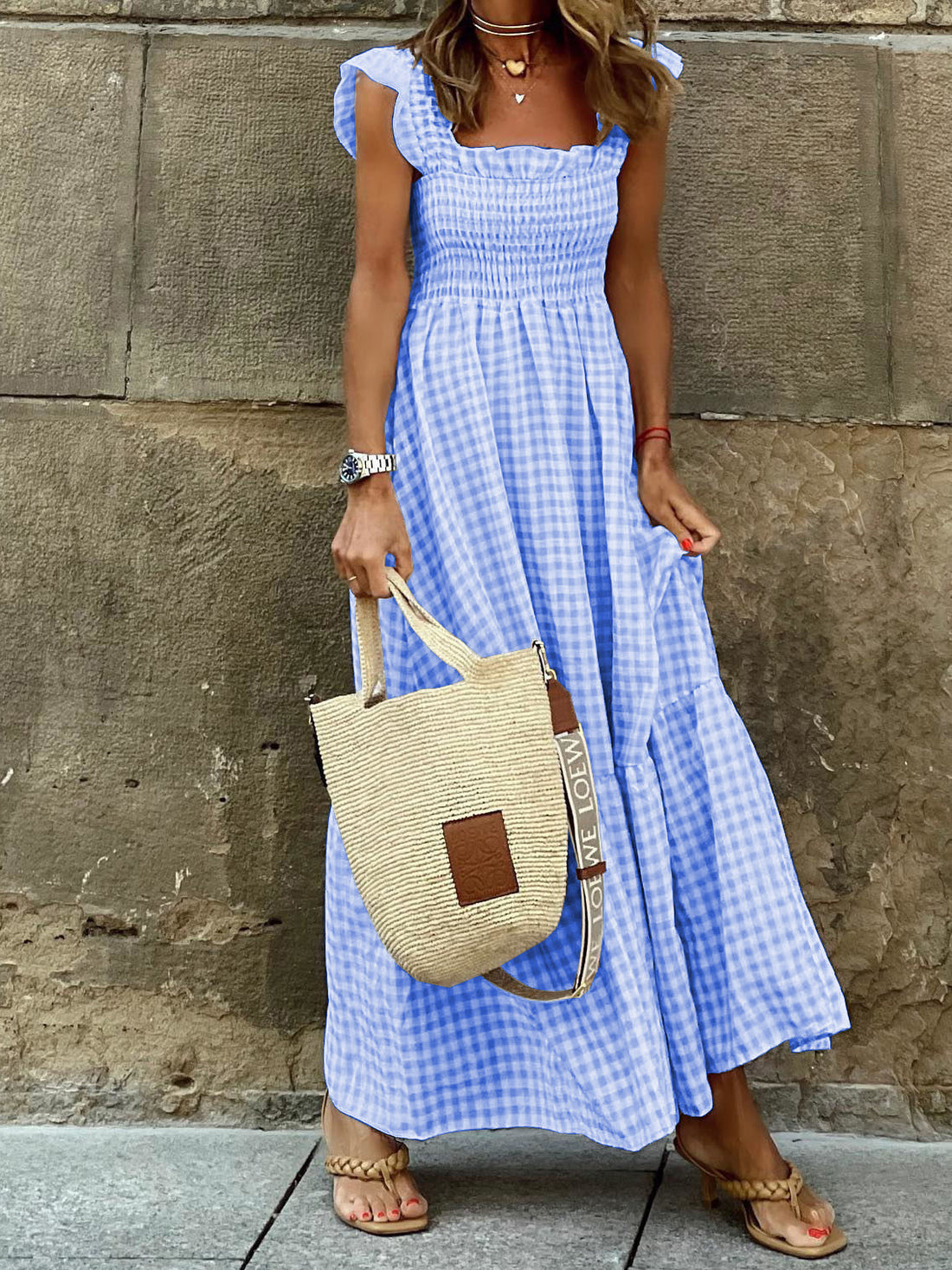 Gingham Smocked Maxi Dress