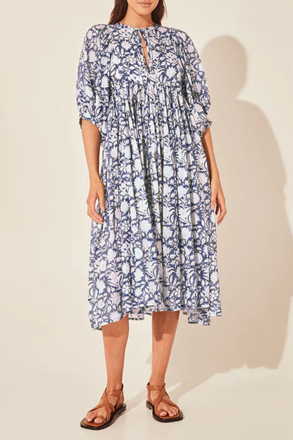 Floral Print A-line Midi Dress