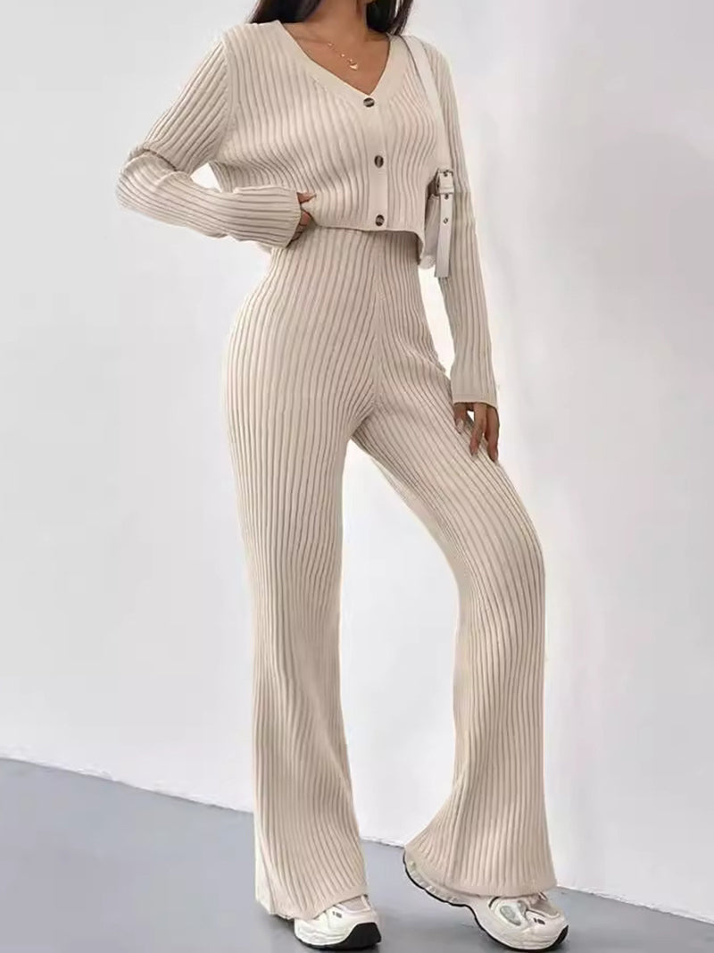 Ribbed Knit Cardigan and Pants Set