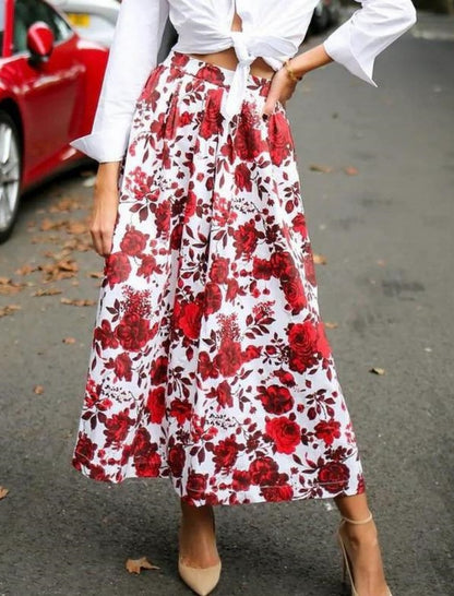 Floral A-Line Midi Skirt