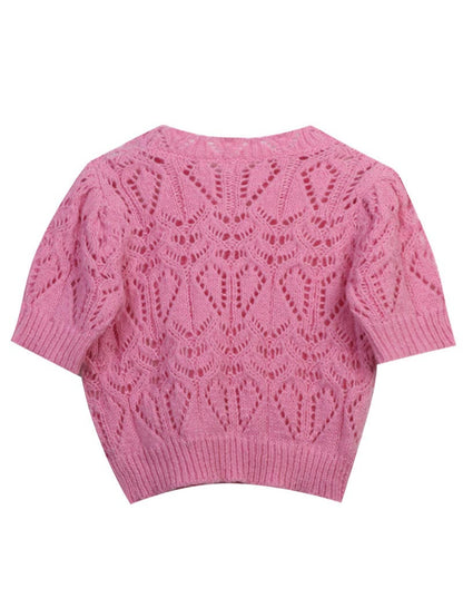 Rhinestone Logo Crochet Knit Top