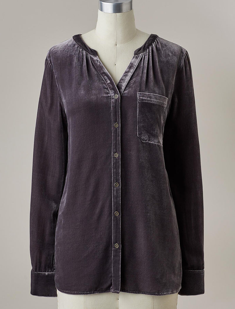 Button-Up Velvet Long Sleeve Shirt