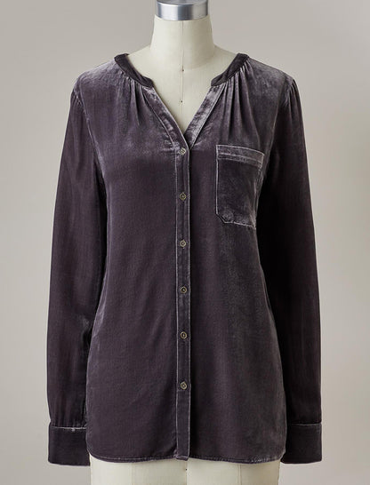 Button-Up Velvet Long Sleeve Shirt