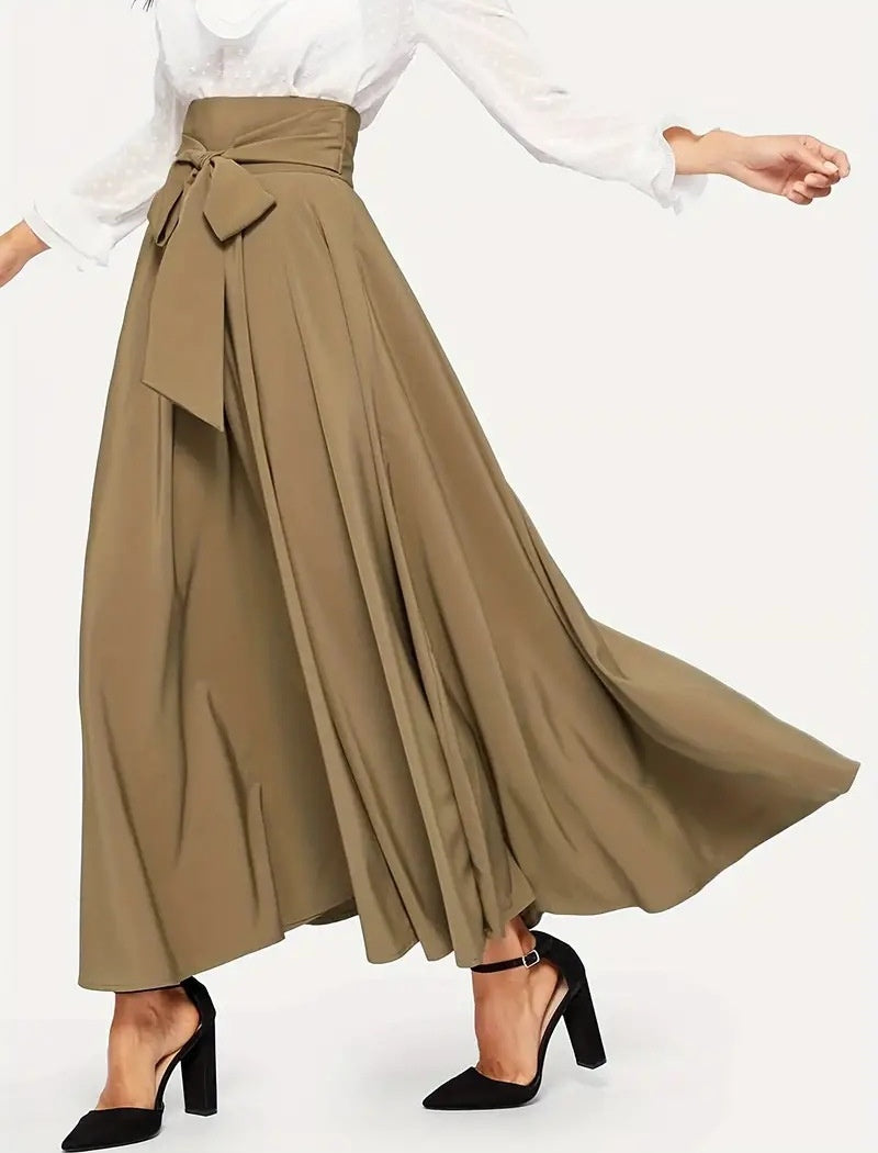 High-Waisted Tied A-Line Maxi Skirt