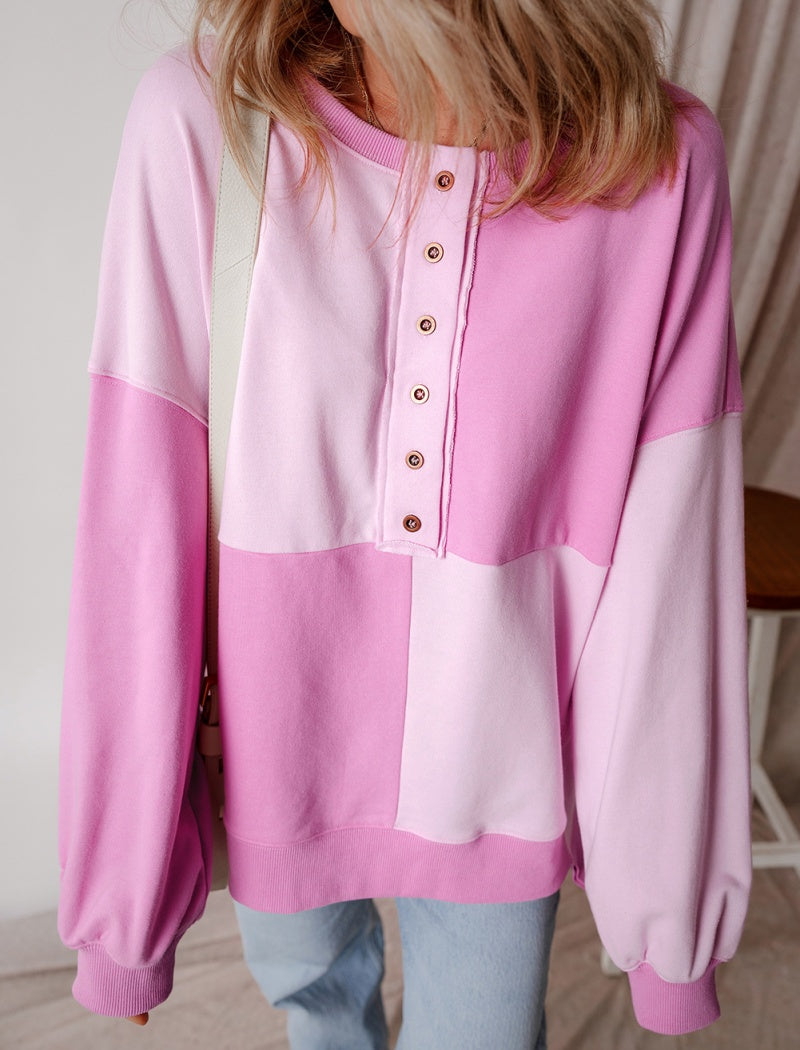 Colorblock Button-Front Oversized Top