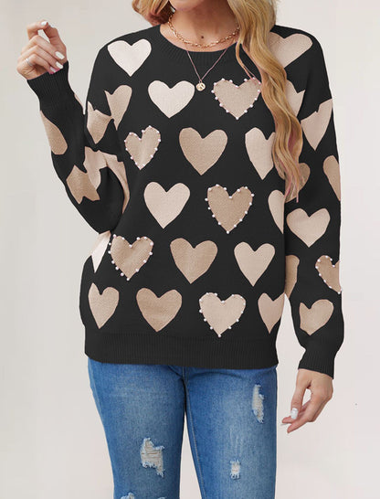 Heart Pattern Long Sleeve Knit Top