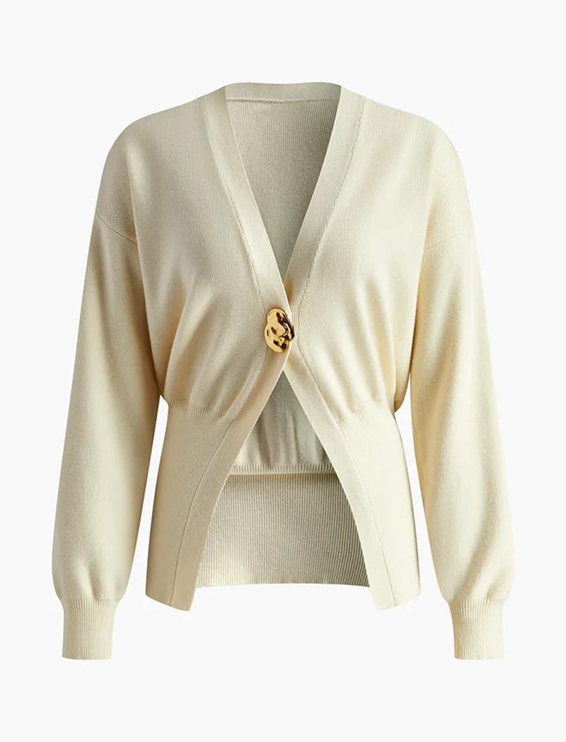 Deep V-Neck Buttoned Knitted Cardigan