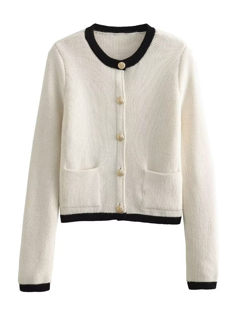 Buttoned Contrast Trim Cardigan