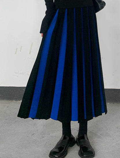 Pleated Colorblock Wide-Leg Maxi Skirt