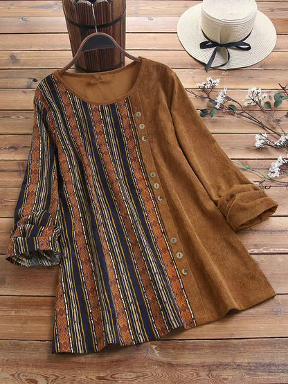 Buttoned Patchwork Boho Top