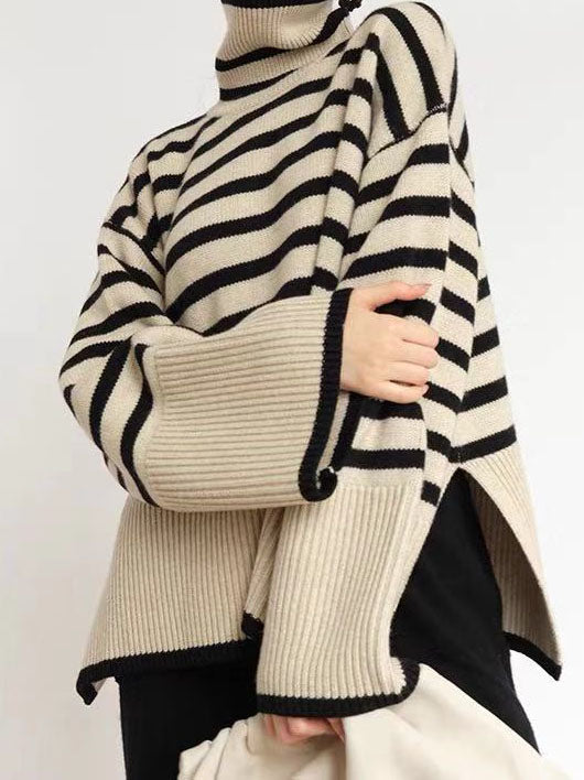Striped Oversized Turtleneck Sweater