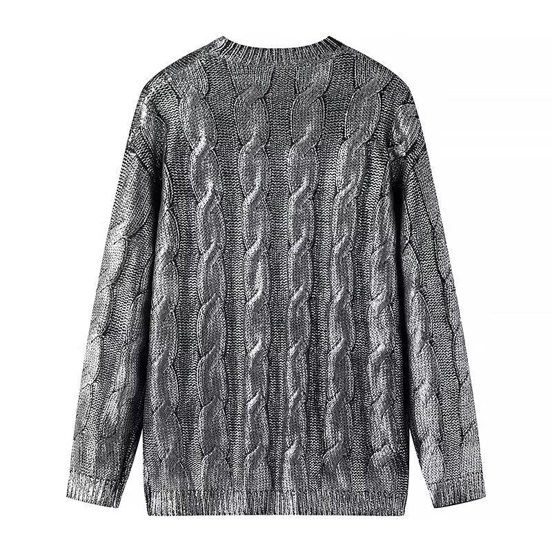 Metallic Cable Knit Pullover Sweater