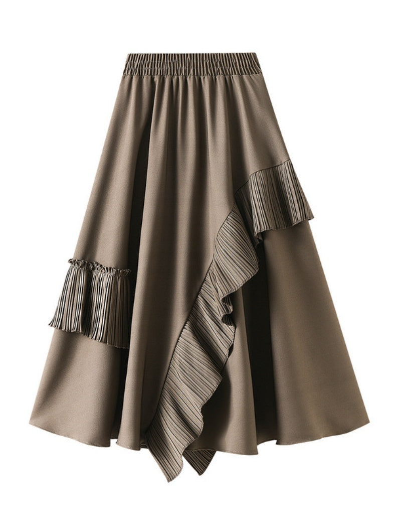 Ruffled Asymmetrical Midi Skirt