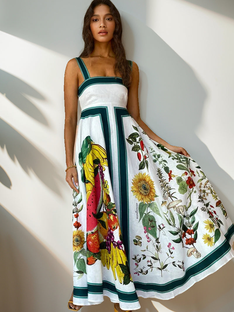 Square Neck Floral Print Maxi Dress