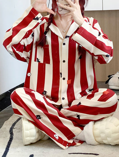 Christmas Striped Print Long Sleeve Pajama Set