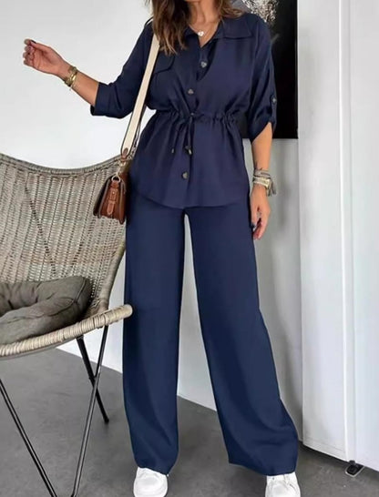 Loose Casual Drawstring Pocket Button Set