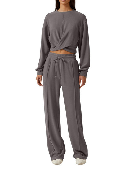 Knotted Cropped Top and Drawstring Pants Set