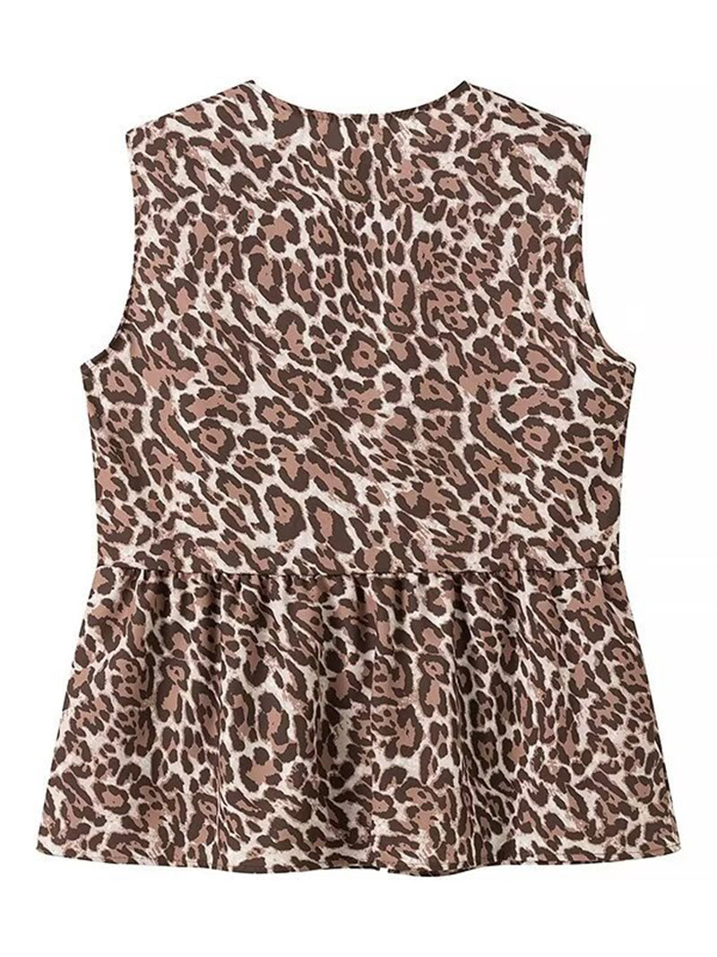 Leopard Print Tie-Front Peplum Top