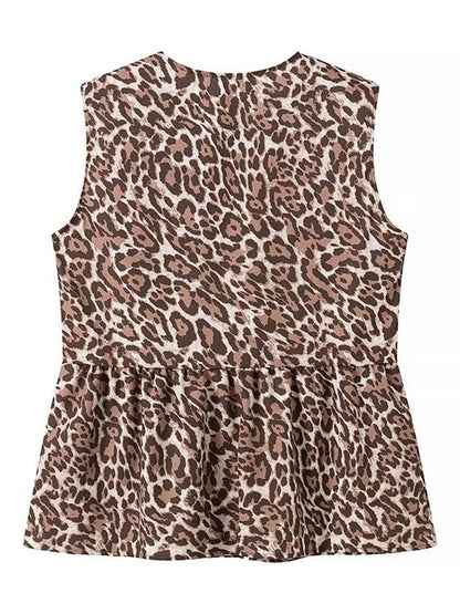 Leopard Print Tie-Front Peplum Top