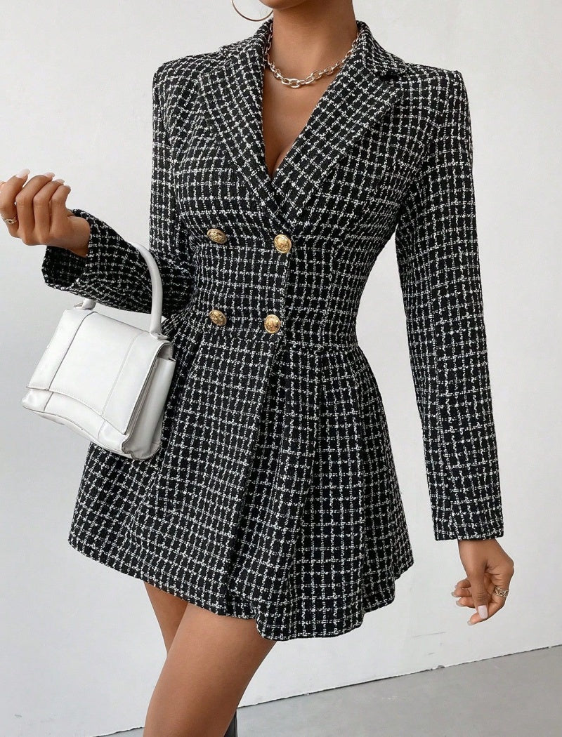 Plaid Double-Breasted Mini Dress