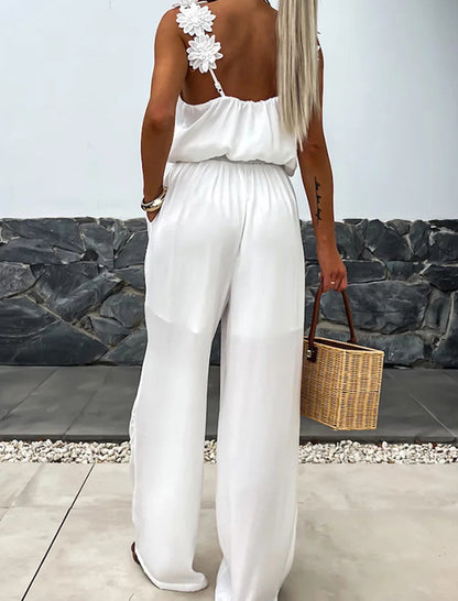 Floral Strap Jumpsuit with Wide Legs