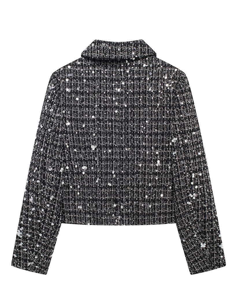 Textured Sequin Long Sleeve Cropped Blazer