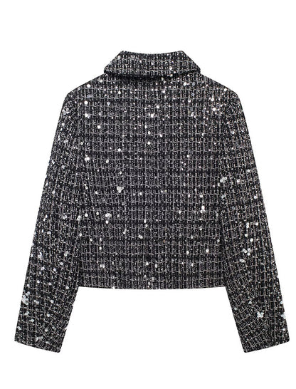 Textured Sequin Long Sleeve Cropped Blazer
