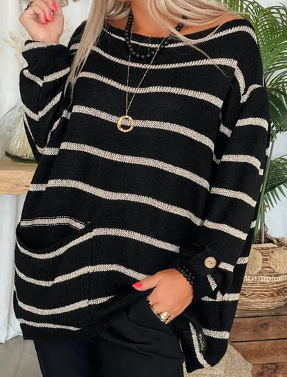 Striped Long Sleeve Buttoned Sweater