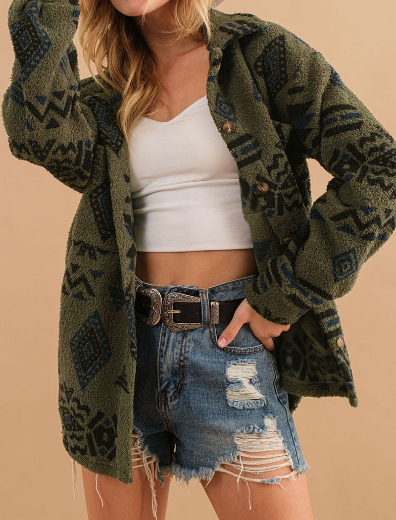 Cozy Oversized Aztec Pattern Shacket