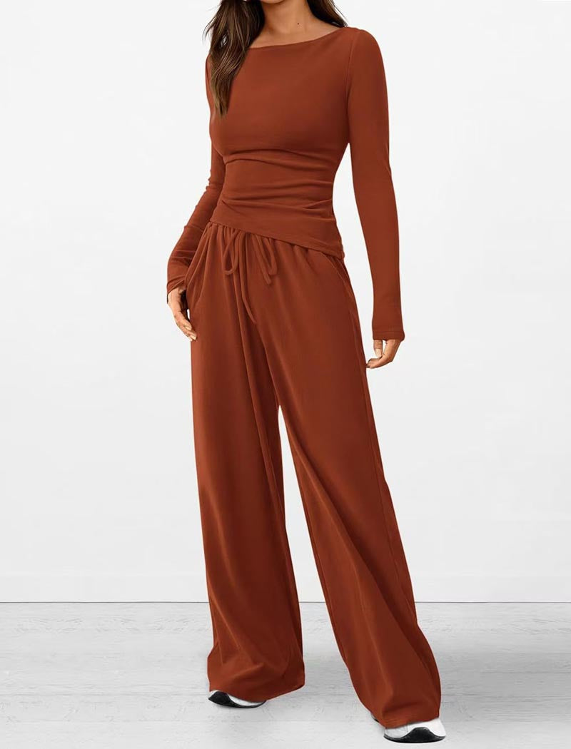 Wide-Leg Lounge Pants and Long Sleeve Top Set