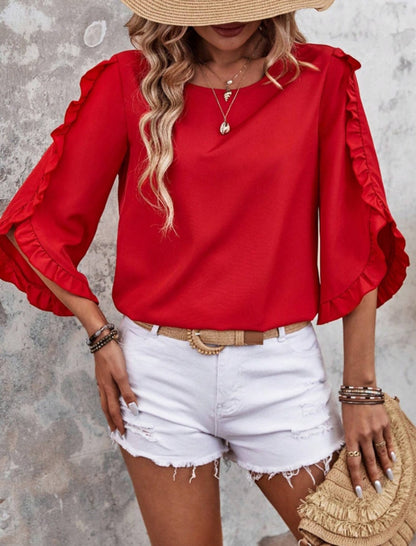 Ruffled Sleeve Loose Fit Top