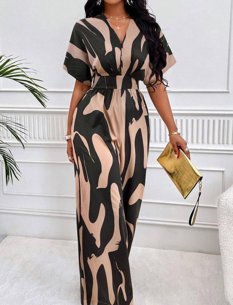 Abstract Print V-Neck Jumpsuit