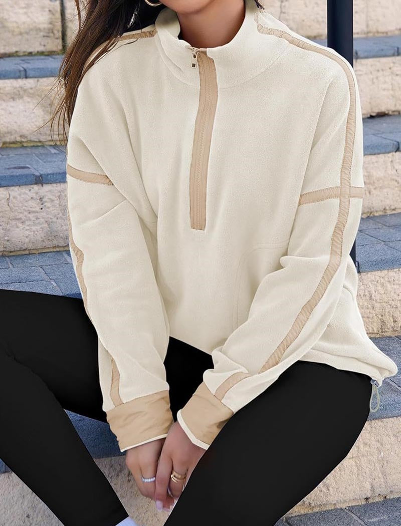 Long-Sleeve Mock Neck Color-Blocked Top