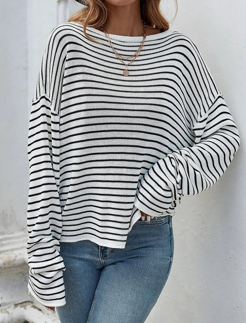 Striped Long Sleeve Backless Top