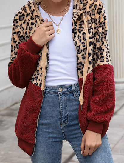 Leopard Print Sherpa Zip-Up Hoodie