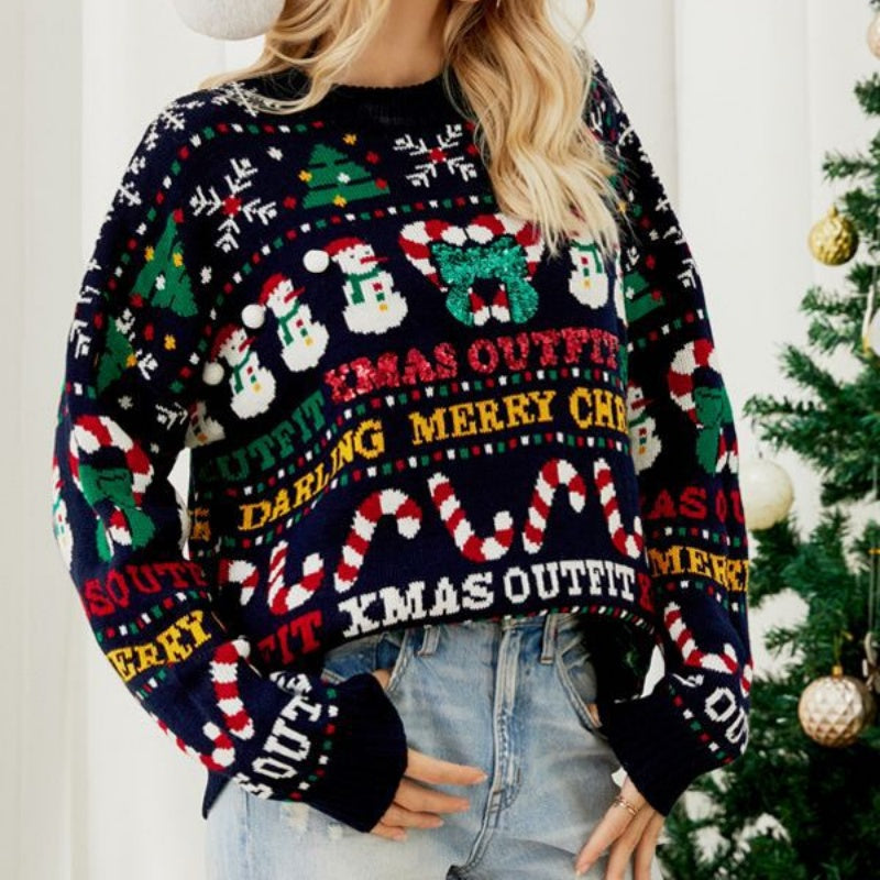 Christmas Print Oversized Holiday Sweater