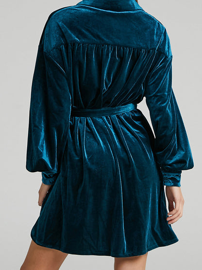 Velvet Button-Up Shirt Dress