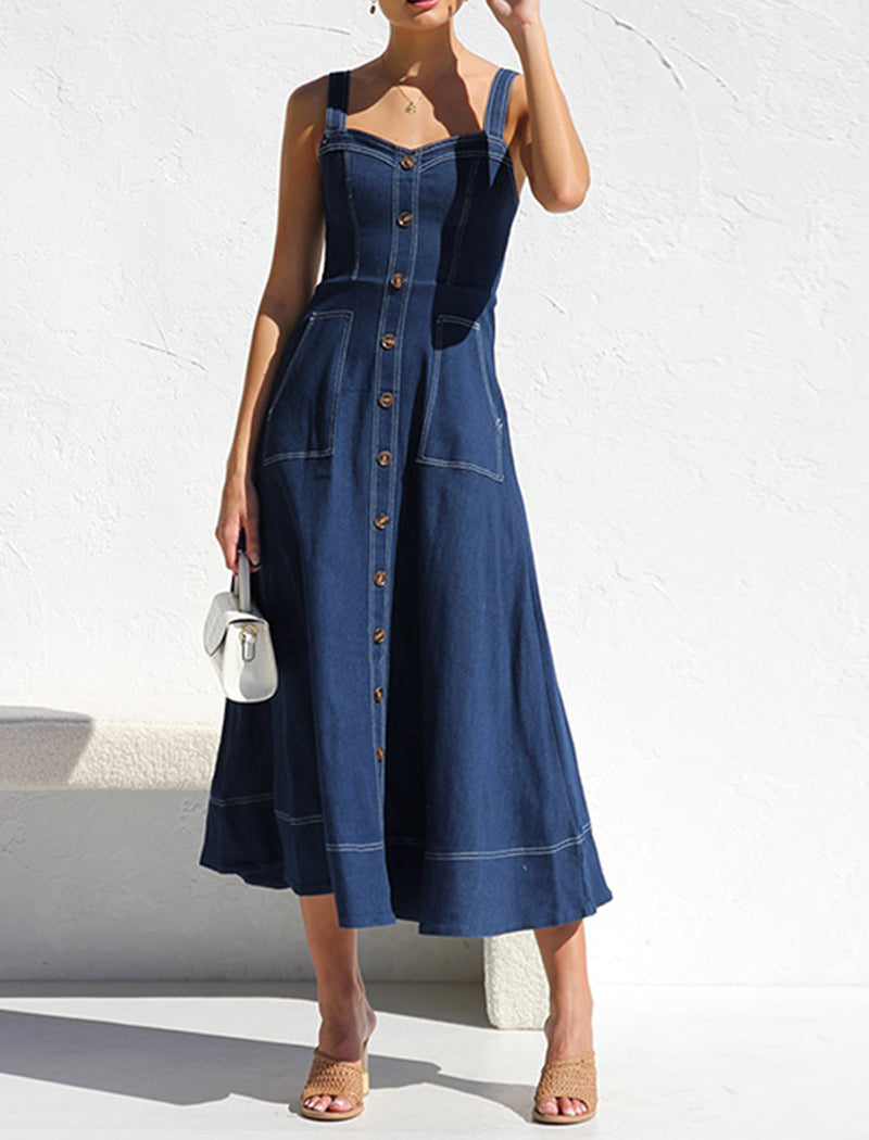 Button-Down Denim Tank Midi Dress