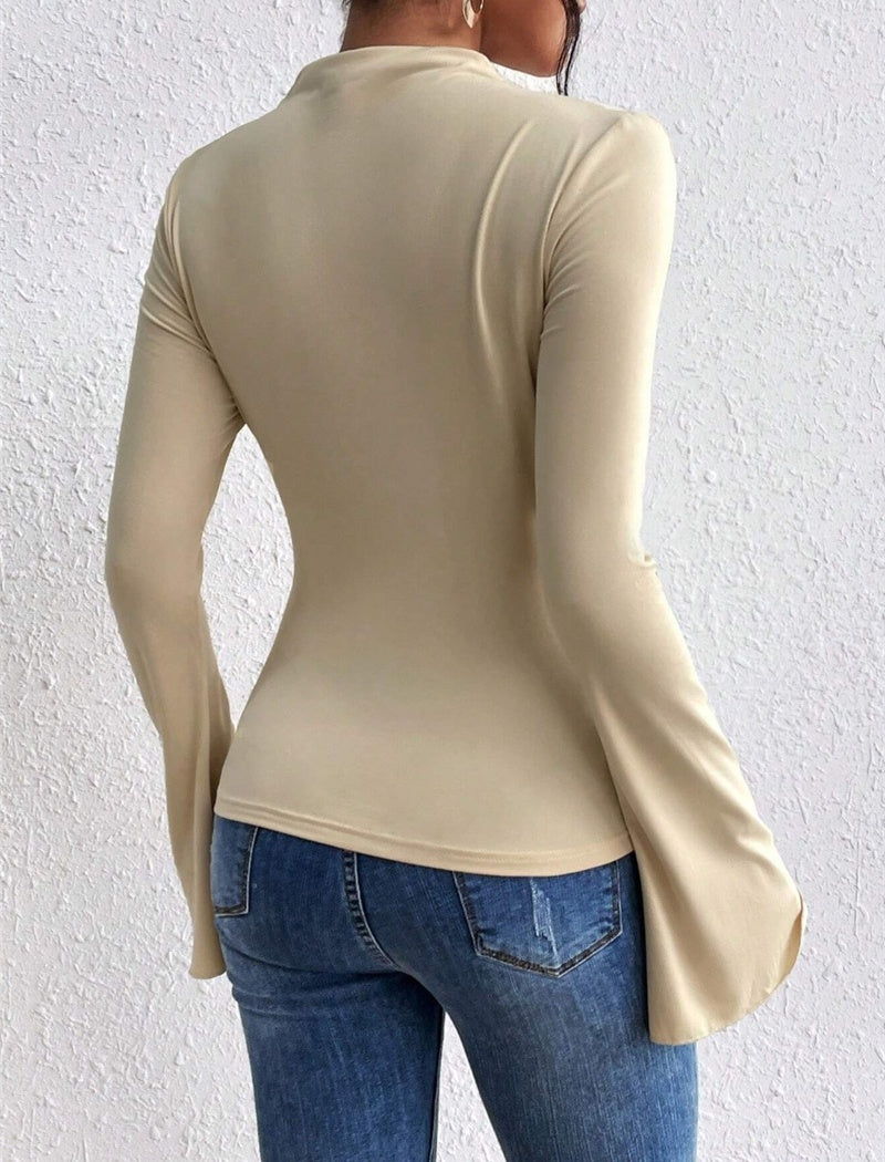 Ruched Long Sleeve Top with Flared Cuffs