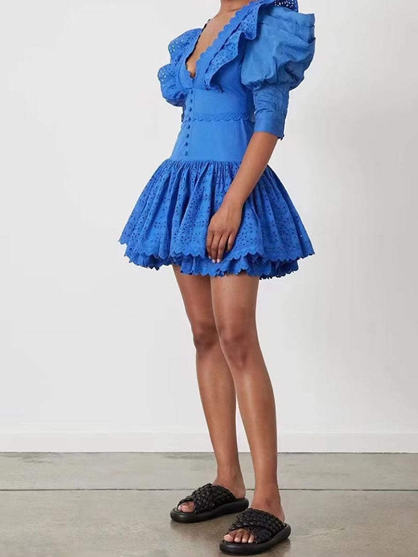 Ruffled Eyelet Mini Dress