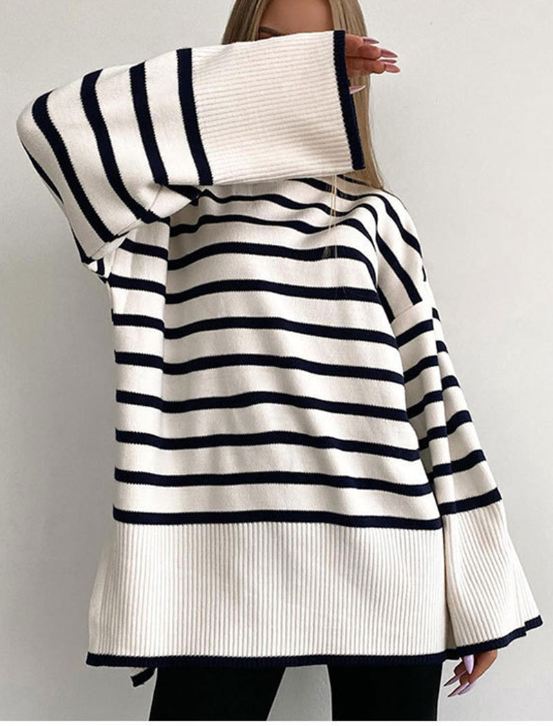 Striped Oversized Turtleneck Sweater