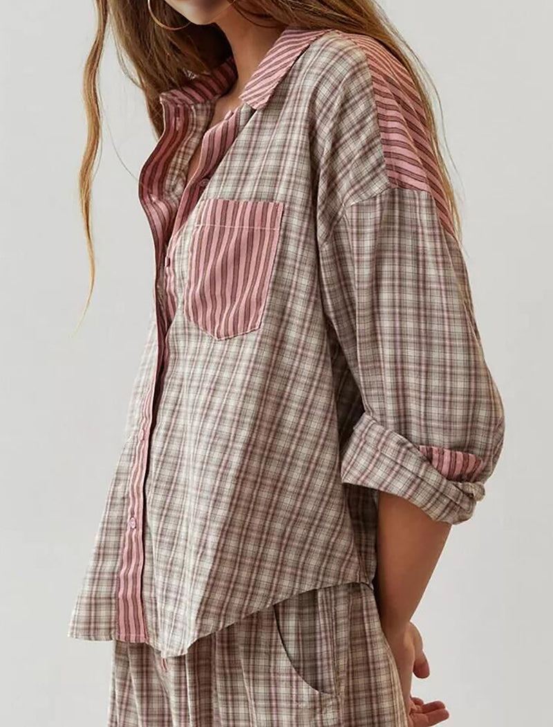 Plaid Shirt and Pants Pajama Set